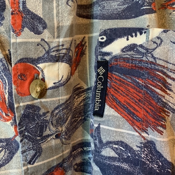 Columbia Men’s Fishing Lure Print Shirt XL Cotton Button-Up Short Sleeve Casual - Picture 7 of 11